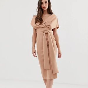 NEW ASOS Tall Fallen Shoulder Midi Pencil Dress
